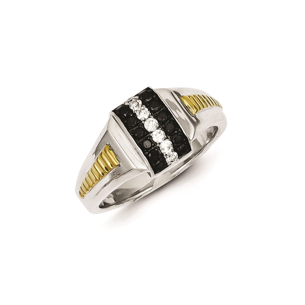 Sterling Silver and Gold Plated Black and White Diamond Men's Ring