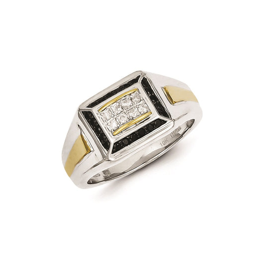 Sterling Silver and Gold Plated Black u0026 White Diamond Men's Ring