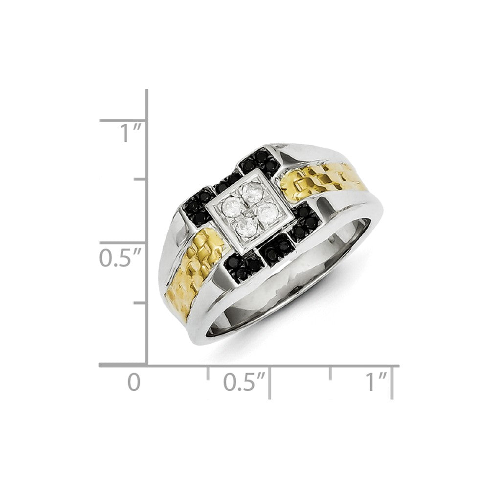 Sterling Silver and Gold Plated Black u0026 White Diamond Men's Ring