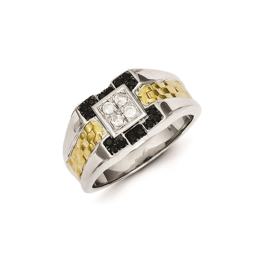 Sterling Silver and Gold Plated Black u0026 White Diamond Men's Ring