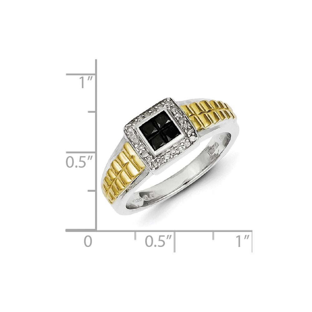 Sterling Silver and Gold Plated Black u0026 White Diamond Square Men's Ring