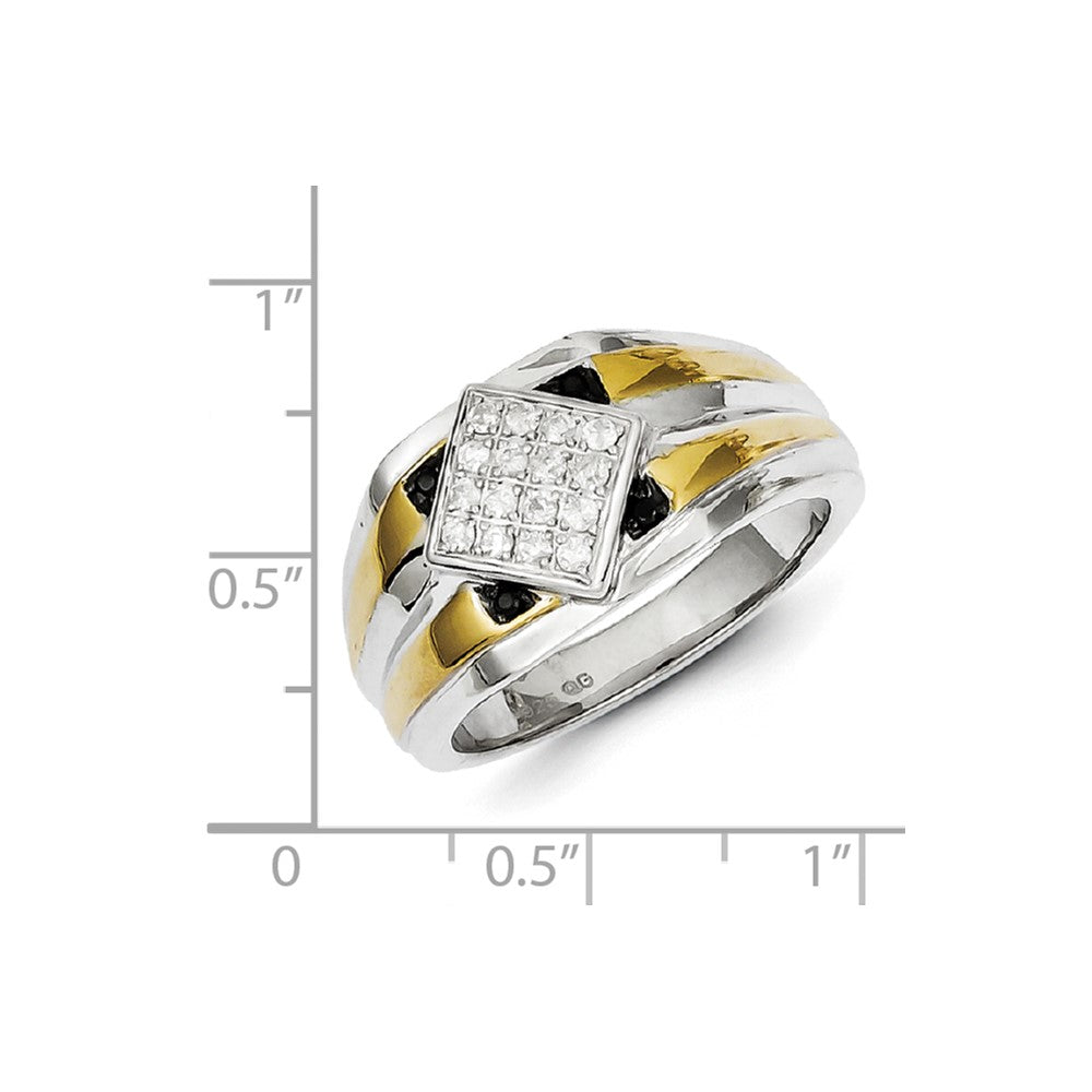 Sterling Silver and Gold Plated Black u0026 White Diamond Men's Ring