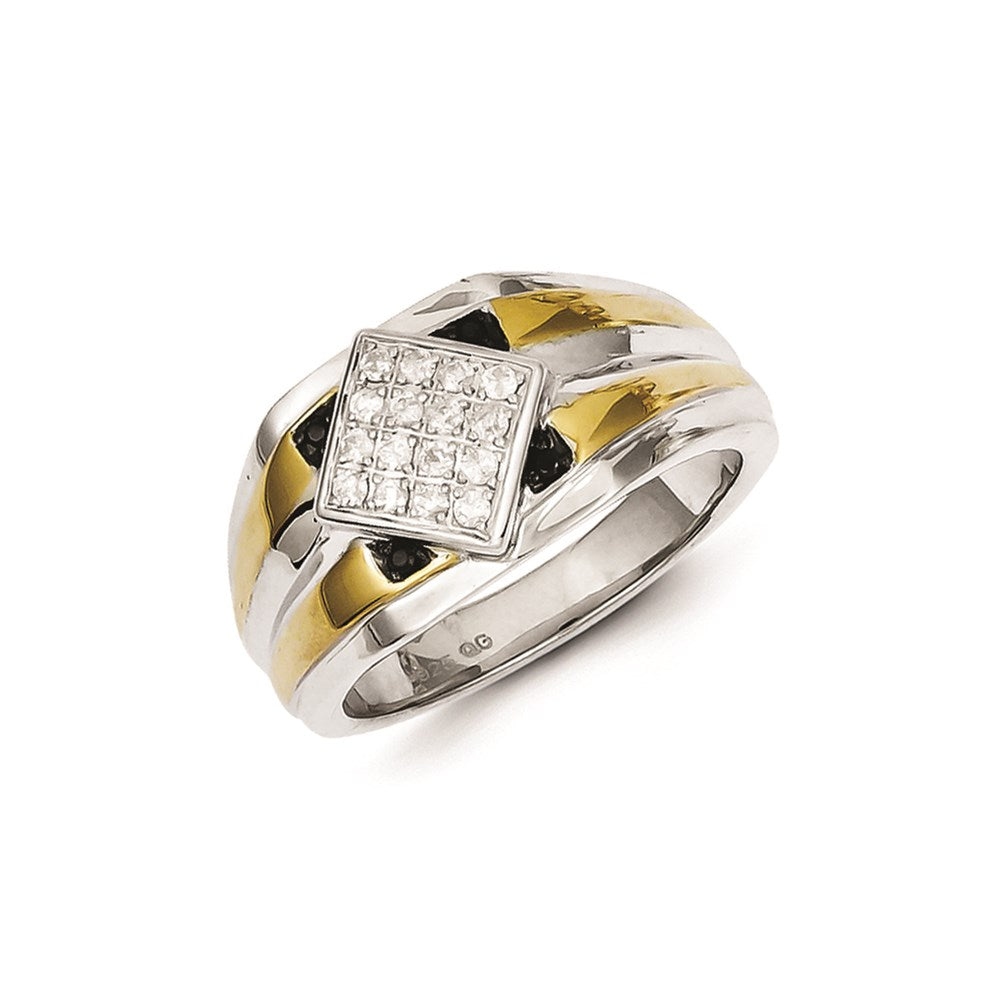 Sterling Silver and Gold Plated Black u0026 White Diamond Men's Ring