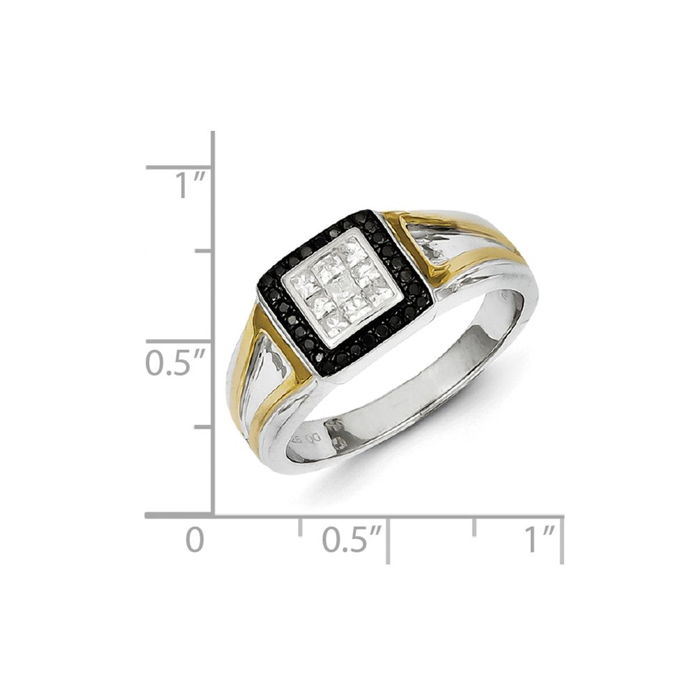 Sterling Silver and Gold Plated Black u0026 White Diamond Men's Ring