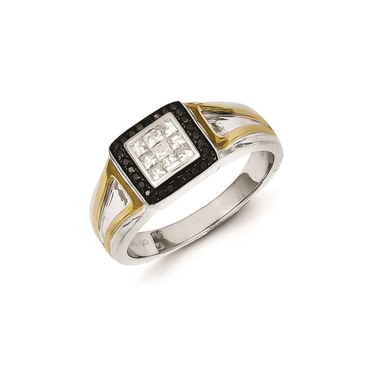 Sterling Silver and Gold Plated Black u0026 White Diamond Men's Ring