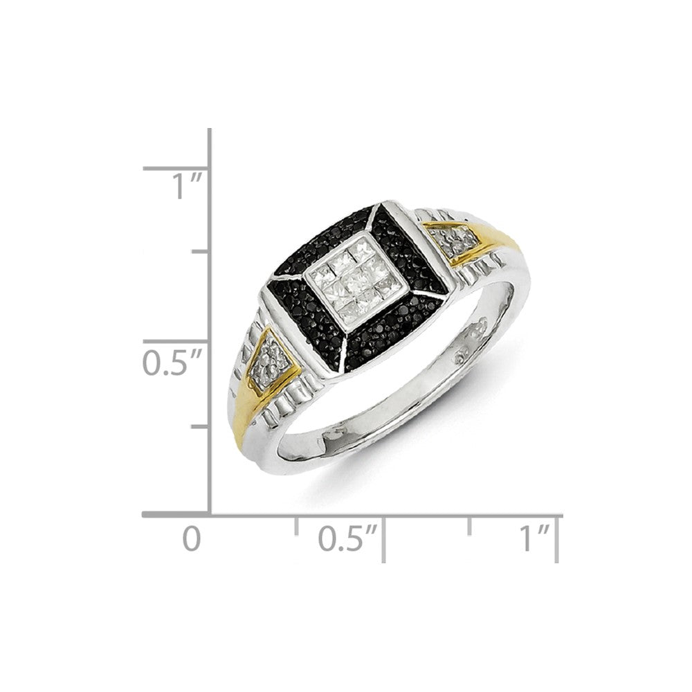 Sterling Silver and Gold Plated Black u0026 White Diamond Men's Ring