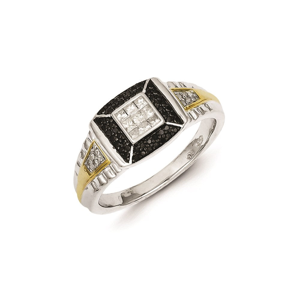 Sterling Silver and Gold Plated Black u0026 White Diamond Men's Ring