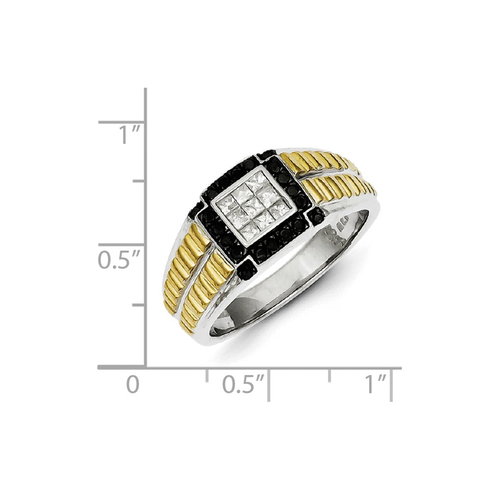 Sterling Silver and Gold Plated Black u0026 White Diamond Men's Ring