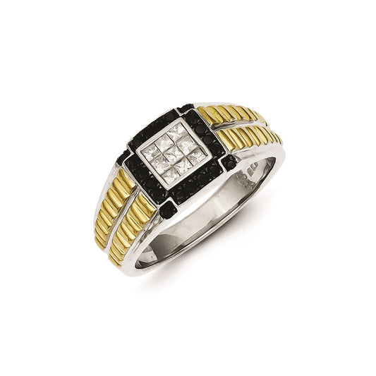 Sterling Silver and Gold Plated Black u0026 White Diamond Men's Ring