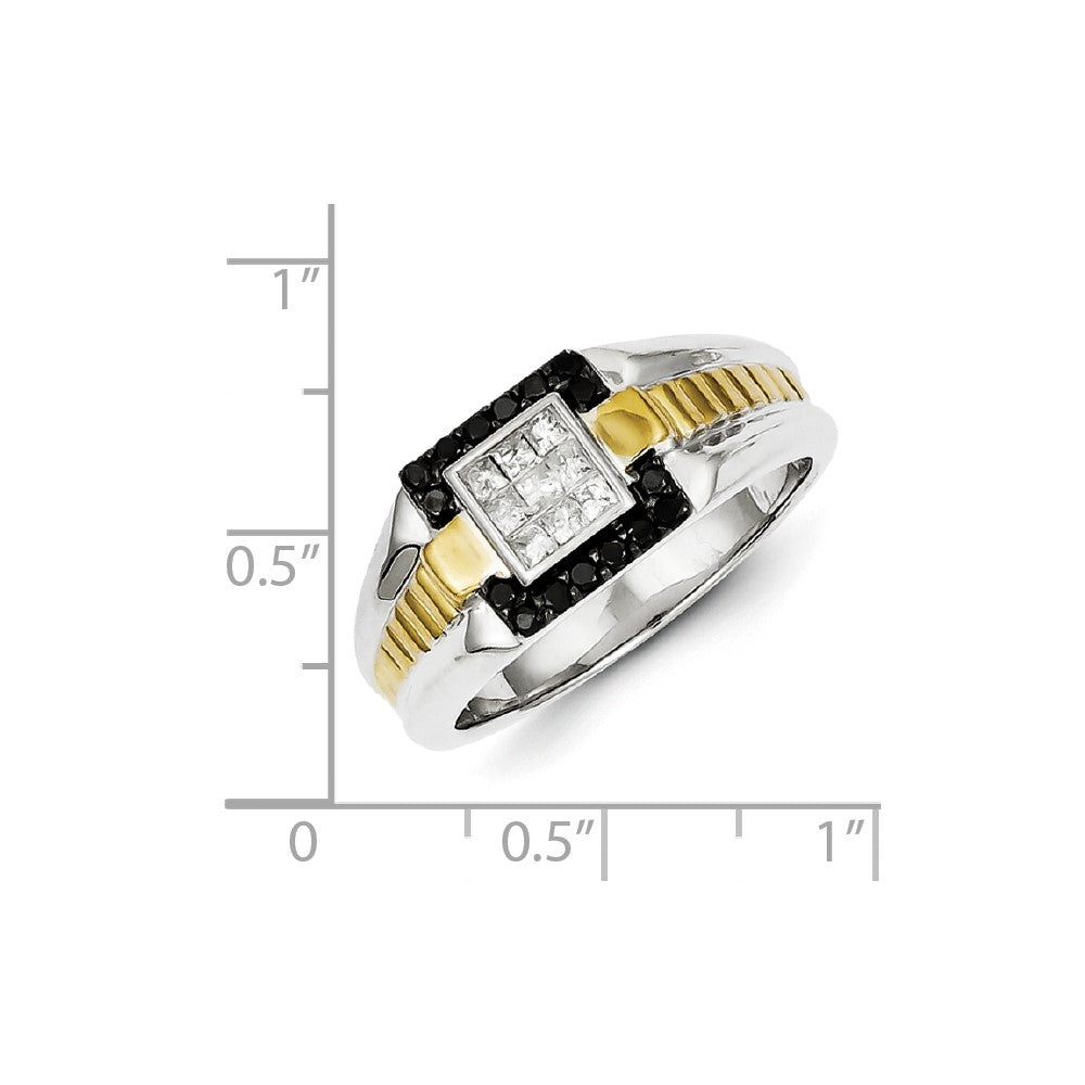 Sterling Silver and Gold Plated Black u0026 White Diamond Men's Ring