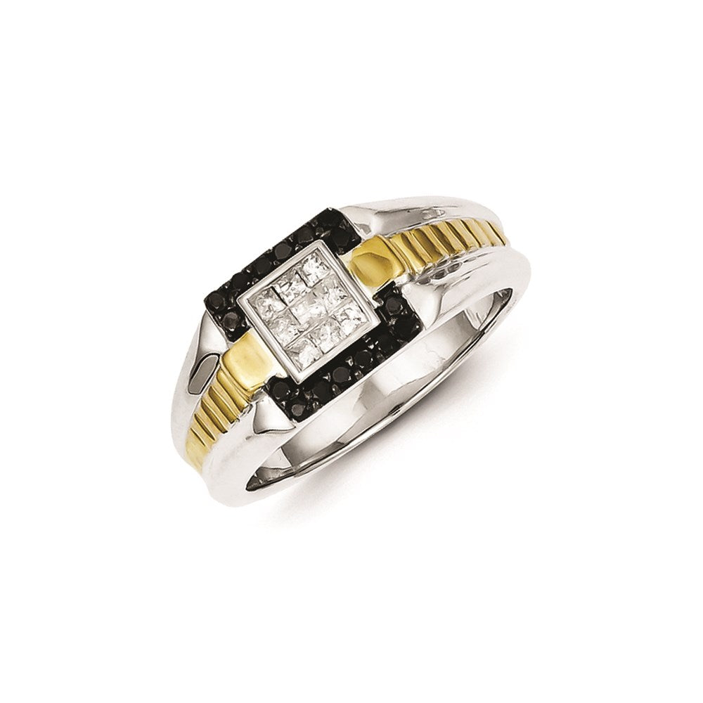 Sterling Silver and Gold Plated Black u0026 White Diamond Men's Ring