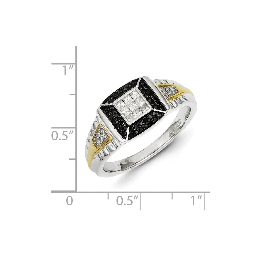 Sterling Silver and Gold Plated Black u0026 White Diamond Men's Ring