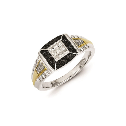 Sterling Silver and Gold Plated Black u0026 White Diamond Men's Ring