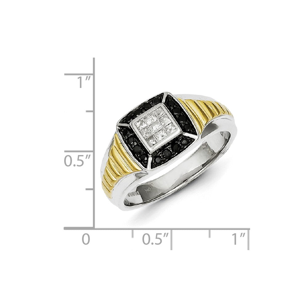 Sterling Silver and Gold Plated Black u0026 White Diamond Men's Ring