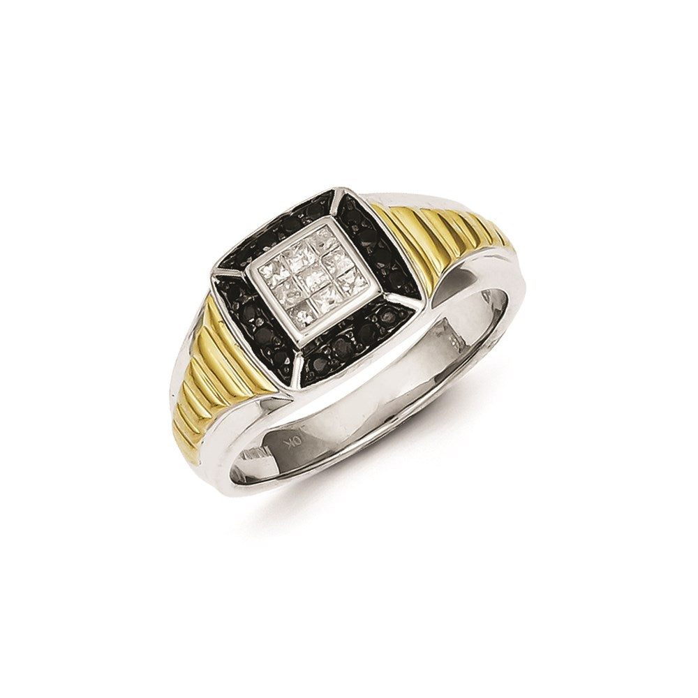 Sterling Silver and Gold Plated Black u0026 White Diamond Men's Ring