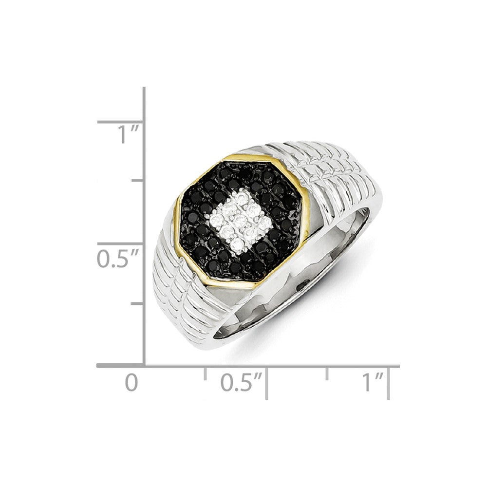 Sterling Silver and Gold Plated Black and White Diamond Men's Ring