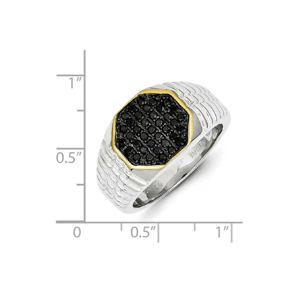 Sterling Silver and Gold Plated Black Diamond Men's Ring