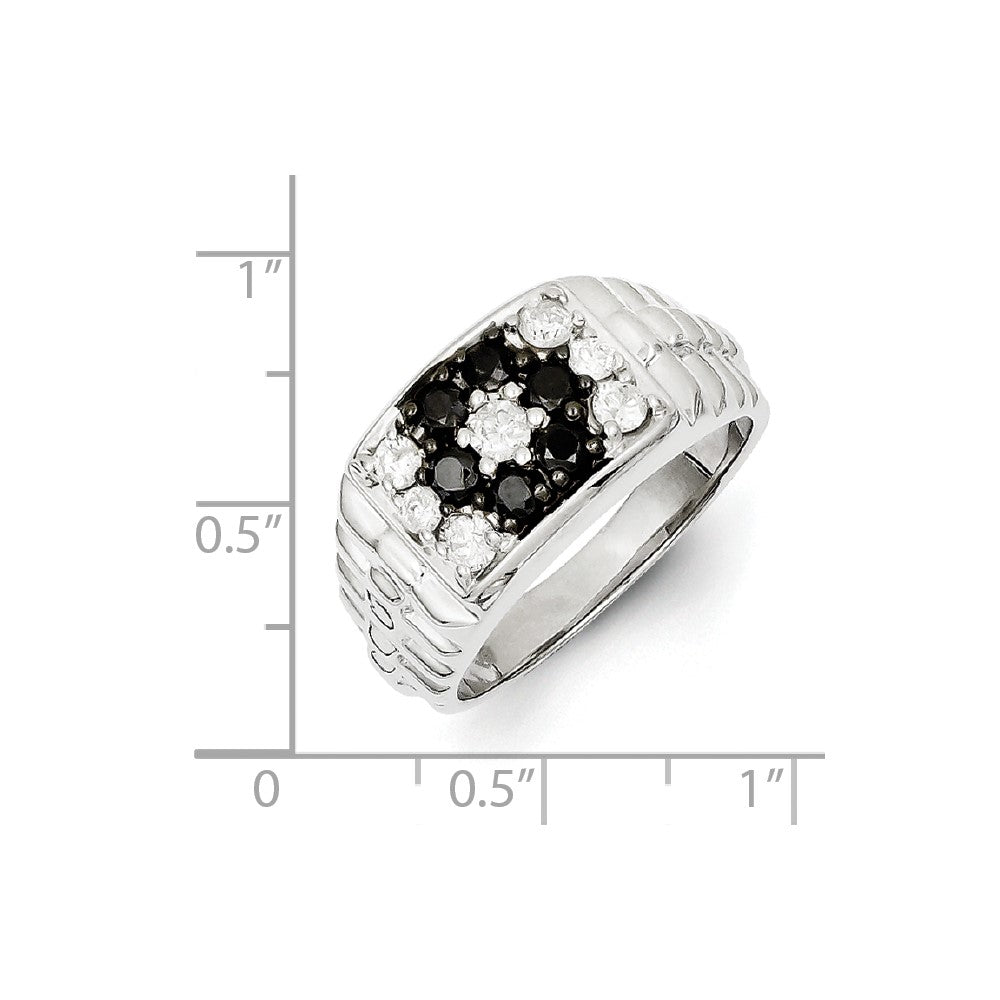 Sterling Silver Rhodium Plated Black and White Diamond Men's Ring