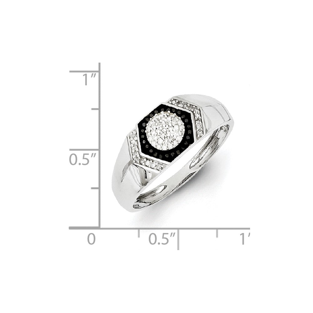 Sterling Silver Rhodium Plated Black and White Diamond Men's Ring