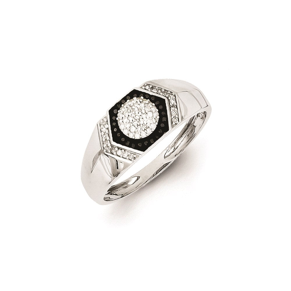 Sterling Silver Rhodium Plated Black and White Diamond Men's Ring