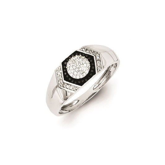 Sterling Silver Rhodium Plated Black and White Diamond Men's Ring