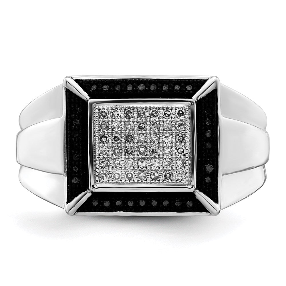 Sterling Silver Rhodium Plated Black and White Diamond Men's Ring