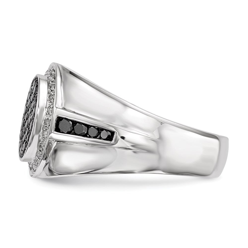 Sterling Silver White u0026 Black Diamond Oval Men's Ring