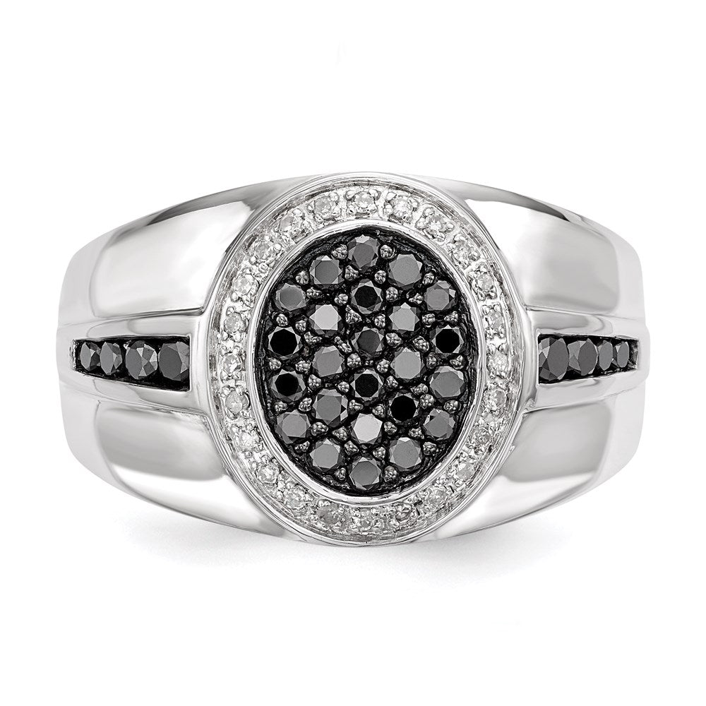 Sterling Silver White u0026 Black Diamond Oval Men's Ring