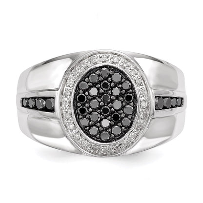 Sterling Silver White u0026 Black Diamond Oval Men's Ring