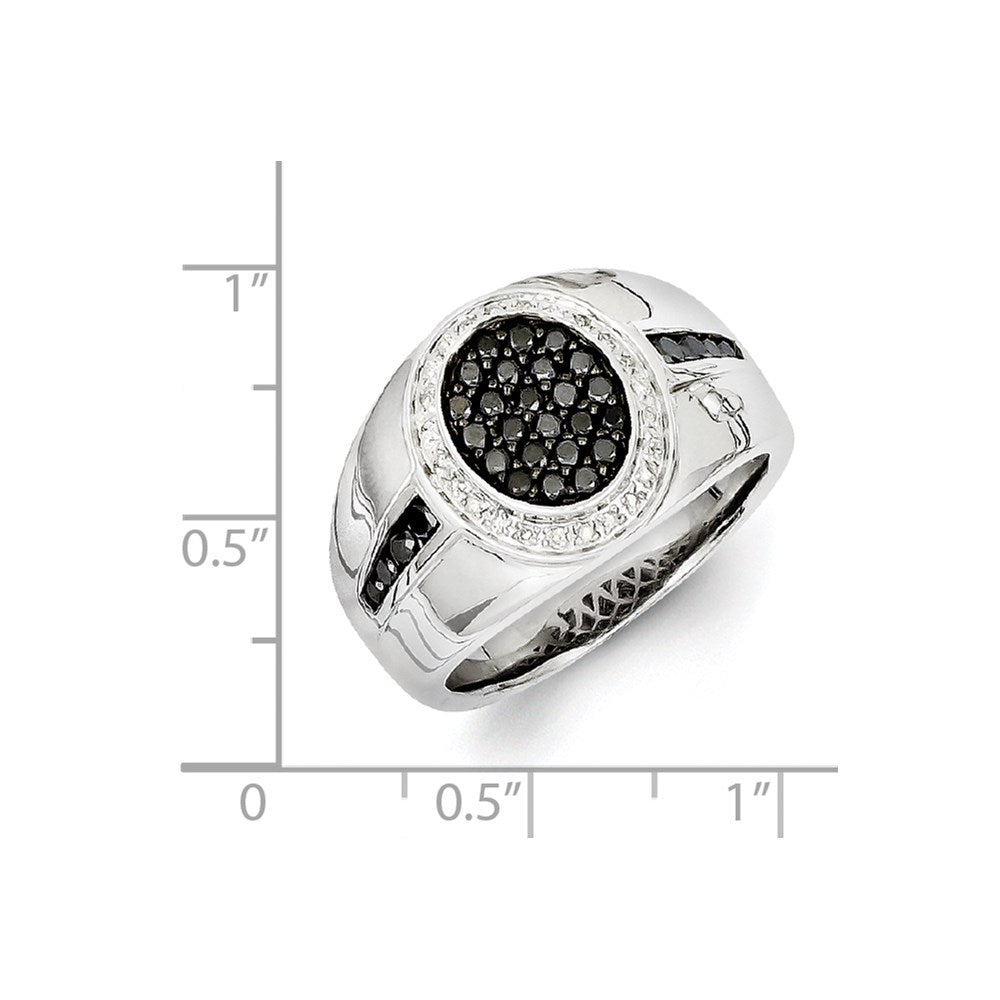 Sterling Silver White u0026 Black Diamond Oval Men's Ring