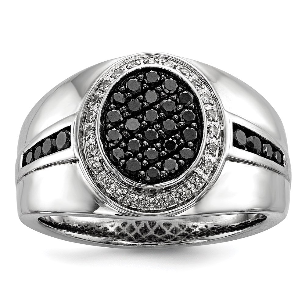 Sterling Silver White u0026 Black Diamond Oval Men's Ring