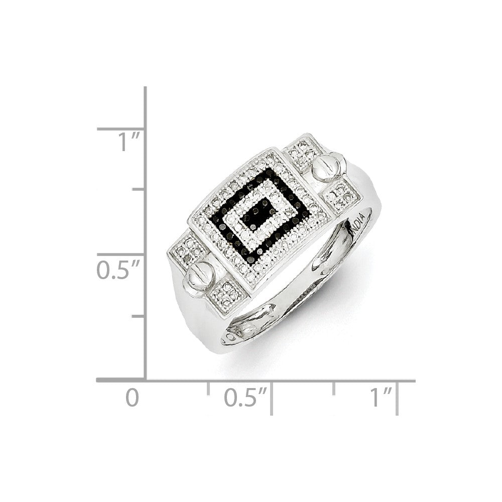 Sterling Silver Rhodium Plated Black and White Diamond Men's Ring