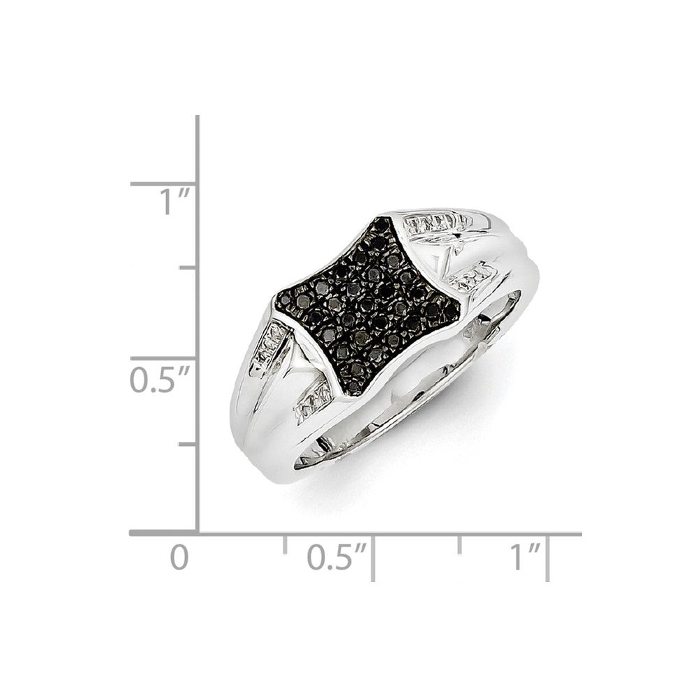 Sterling Silver Rhodium Plated Black and White Diamond Men's Ring