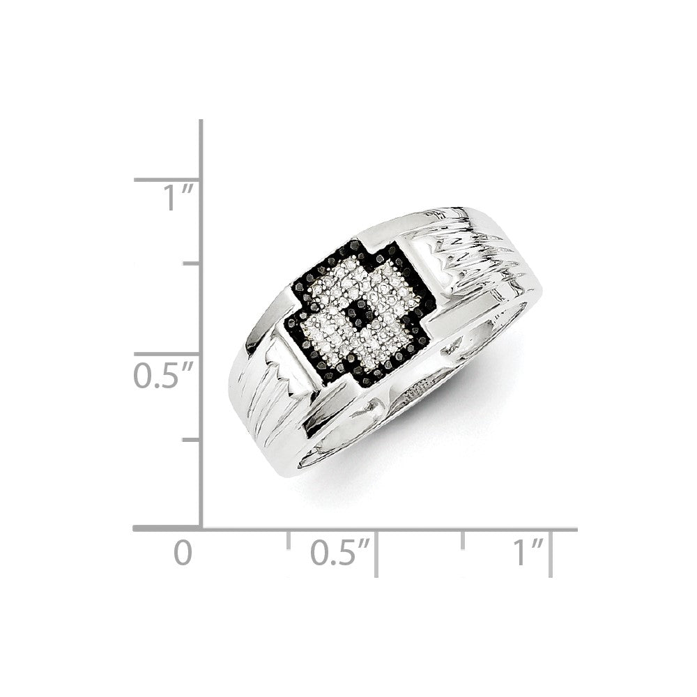 Sterling Silver Rhodium Plated Black and White Diamond Men's Ring