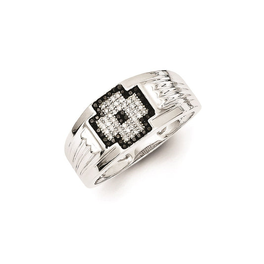 Sterling Silver Rhodium Plated Black and White Diamond Men's Ring