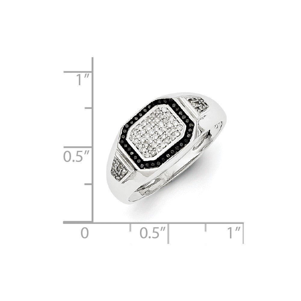 Sterling Silver Rhodium Plated Black and White Diamond Men's Ring