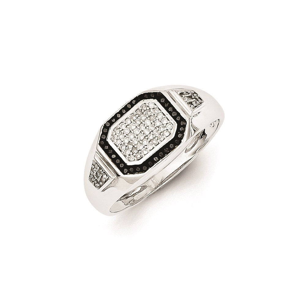 Sterling Silver Rhodium Plated Black and White Diamond Men's Ring