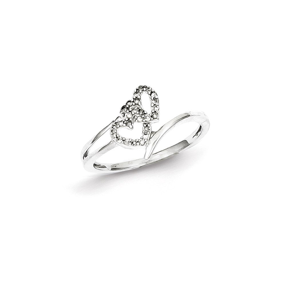 Sterling Silver Rhodium Plated Diamond Double Heart Promise Ring