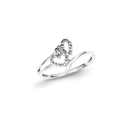 Sterling Silver Rhodium Plated Diamond Double Heart Promise Ring