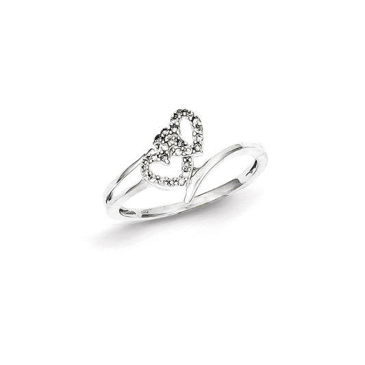 Sterling Silver Rhodium Plated Diamond Double Heart Promise Ring