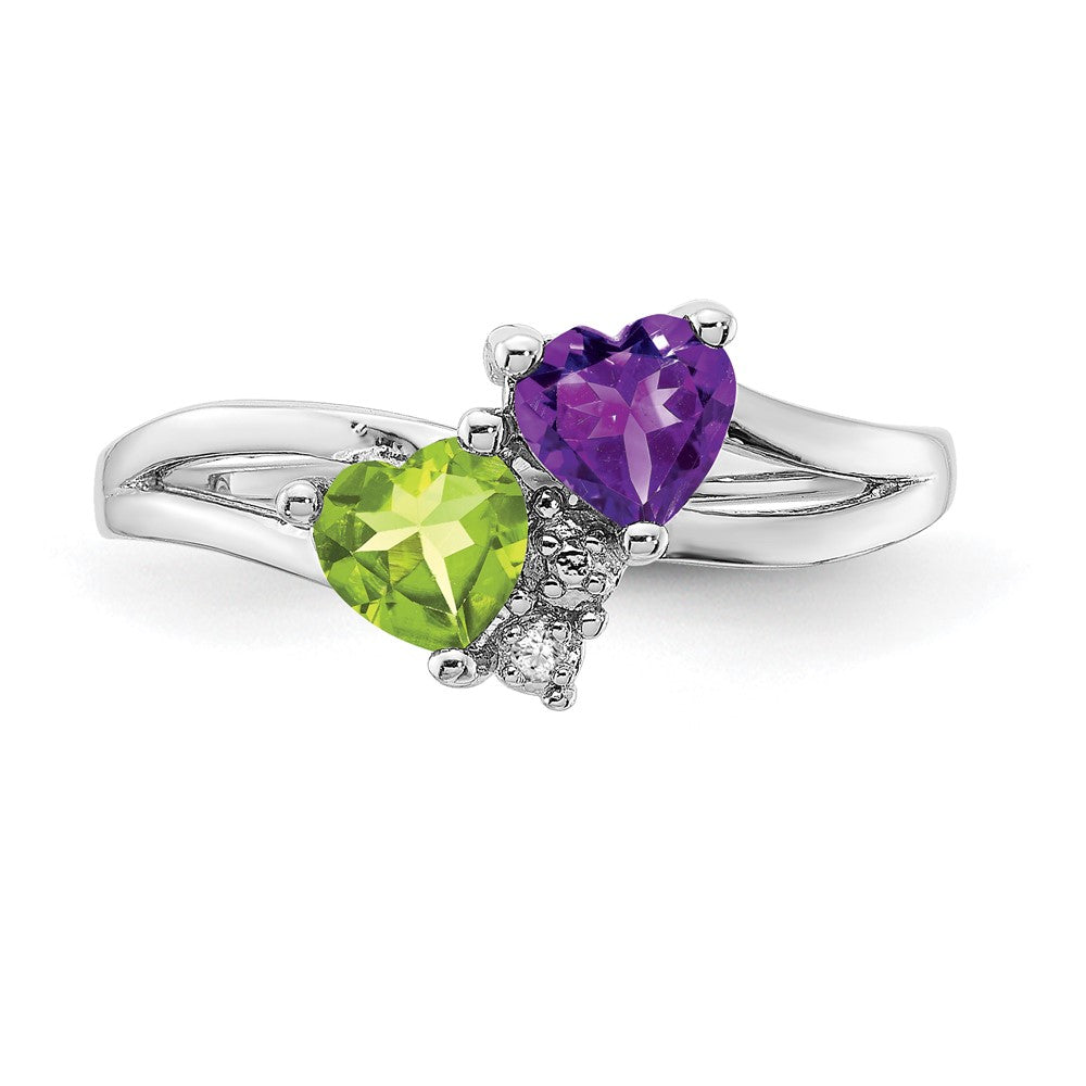 Sterling Silver Rhodium Amethyst u0026 Peridot Diamond Ring