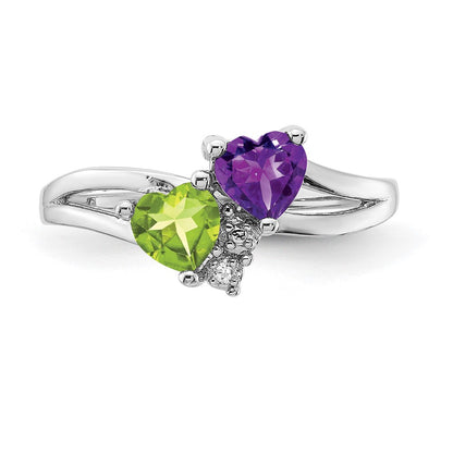 Sterling Silver Rhodium Amethyst u0026 Peridot Diamond Ring