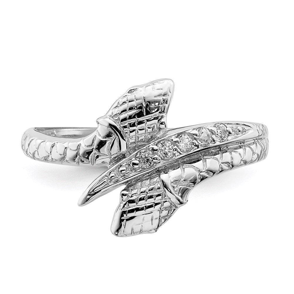 Sterling Silver Rhodium-plated w/Blue Topaz Snake Ring