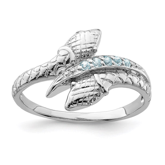 Sterling Silver Rhodium-plated w/Blue Topaz Snake Ring