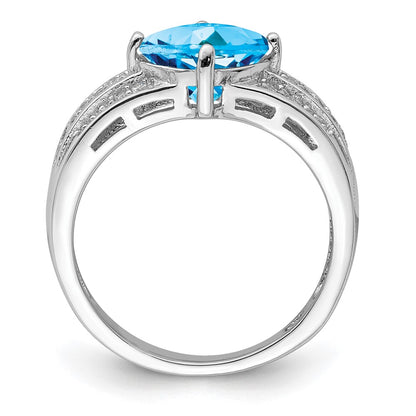Sterling Silver Rhodium CZ and Blue Topaz Ring