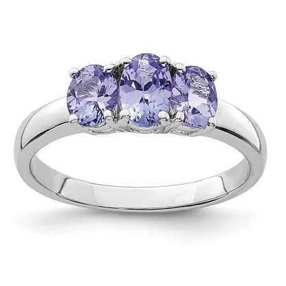 Sterling Silver Rhodium 3-Stone Tanzanite Ring