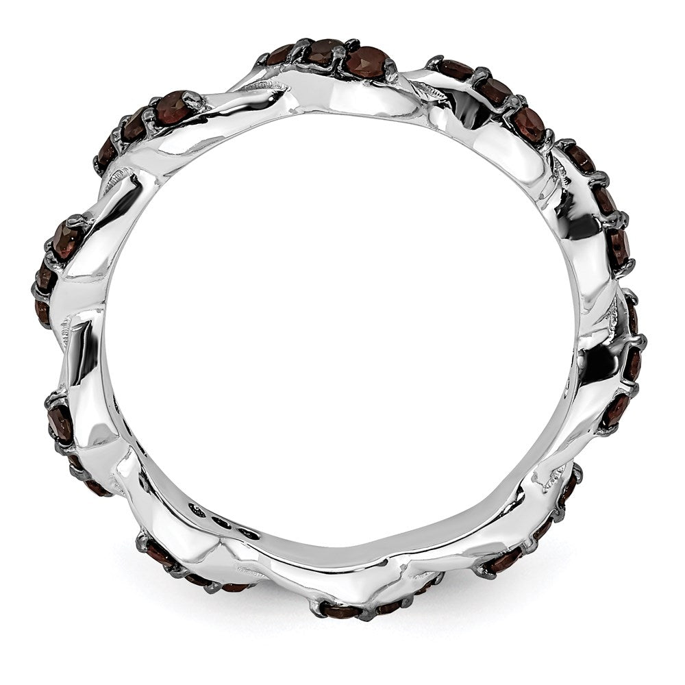 Sterling Silver Rhodium-plated Garnet Twisted Eternity Ring