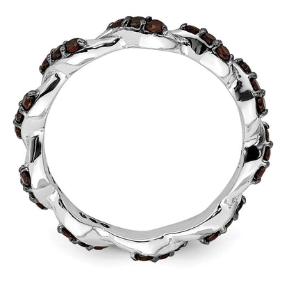 Sterling Silver Rhodium-plated Garnet Twisted Eternity Ring