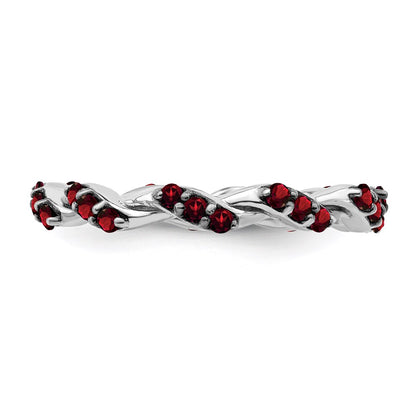 Sterling Silver Rhodium-plated Garnet Twisted Eternity Ring