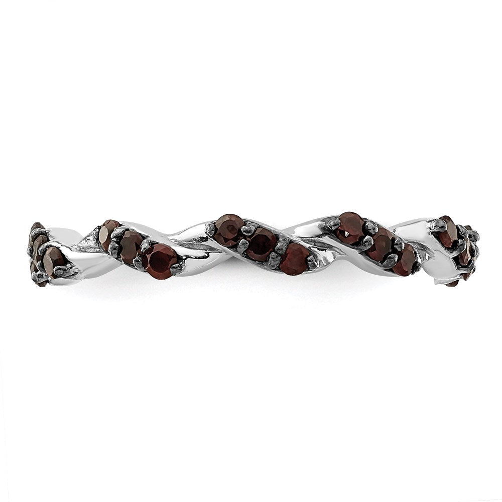 Sterling Silver Rhodium-plated Garnet Twisted Eternity Ring